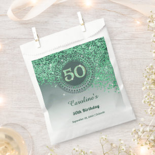 Sacolinha Aniversário de 50 anos Brilho Verde Dourado Glit