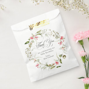 Sacolinha Aniversário de 90 anos Rosa Floral Obrigado