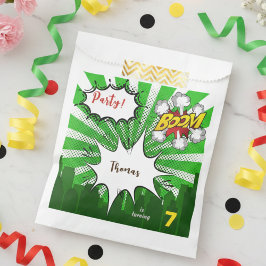 Sacolinha aniversário de banda desenhada verde pop art