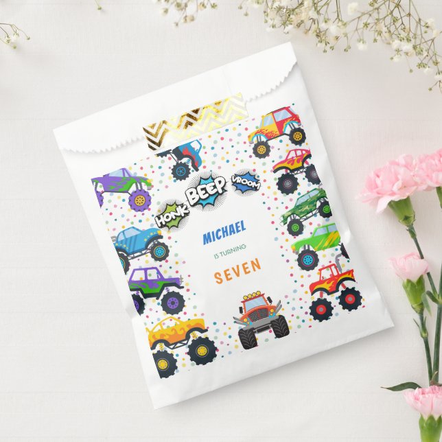 Sacolinha Aniversário de caminhões monstros de bip honesto (Selado)