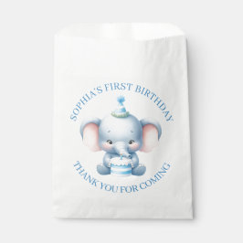 Sacolinha Aniversário de criança de Elefante Azul Bonito Obr