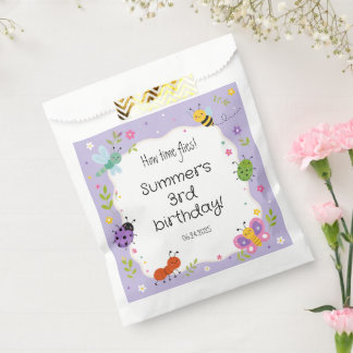 Sacolinha Aniversário de Meninas com Bugs Fofos Roxos