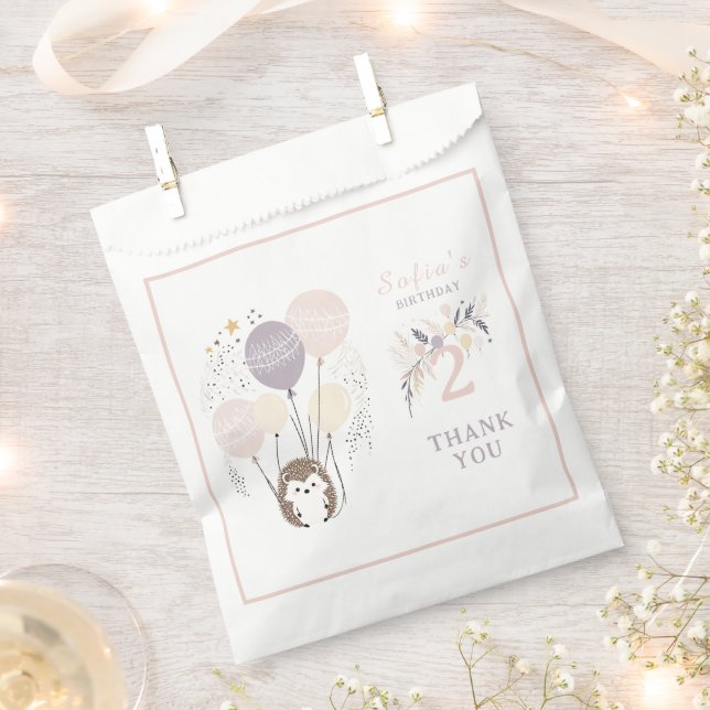 Sacolinha Aniversário de Pastel Boho Hedgehog e Balões (Cortado)