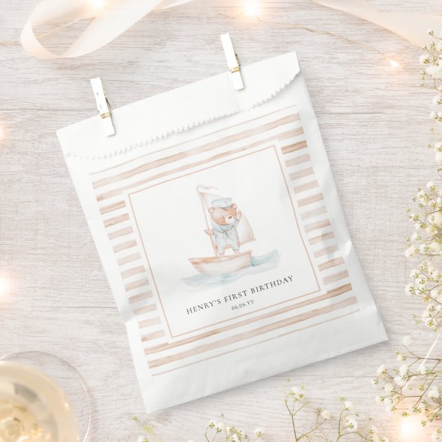 Sacolinha Aniversário de Stripe do Urso do Marinheiro (Cortado)