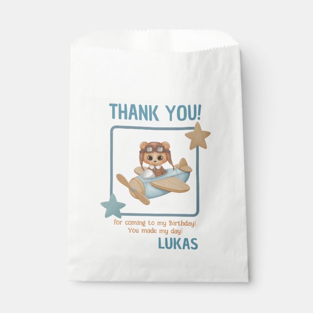 Sacolinha Aniversário do Aviator Party Bear Obrigado Favor B (Frente)