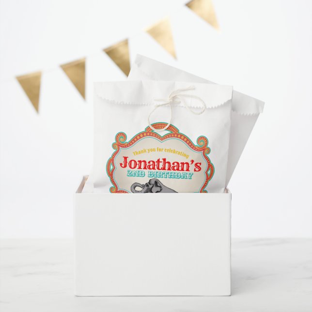 Sacolinha Aniversário do Circo Vintage Azul-Teal Vermelho (Festa)