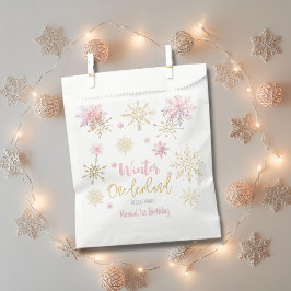 Sacolinha Aniversário do floco de neve com brilho de inverno