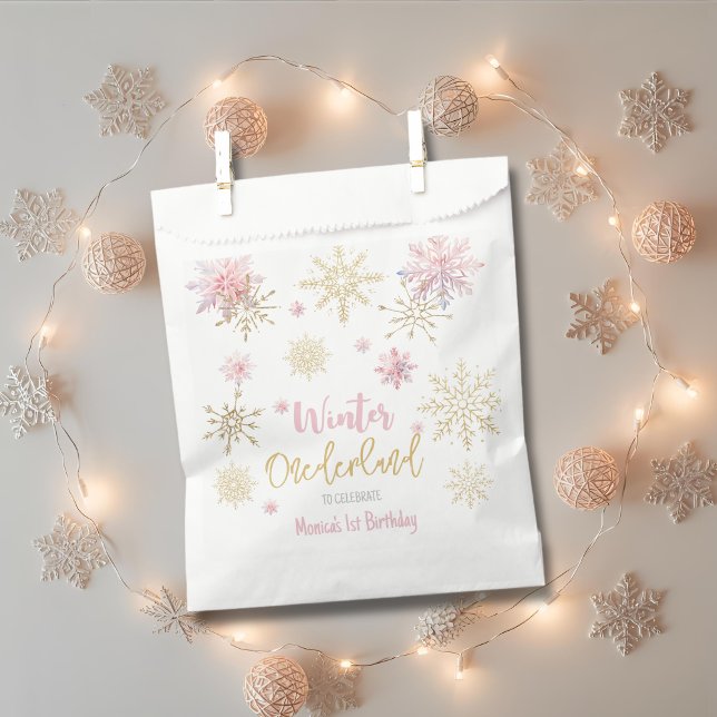 Sacolinha Aniversário do floco de neve com brilho de inverno (Criador carregado)
