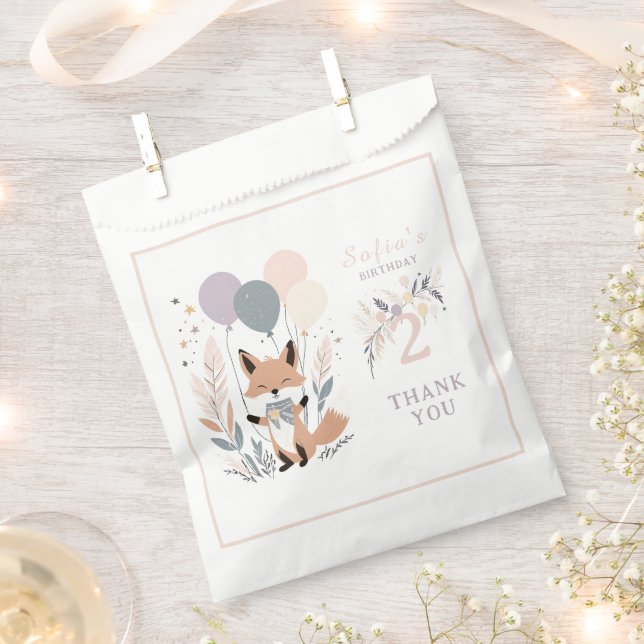 Sacolinha Aniversário do Pastel Boho Fox e Balões (Cortado)