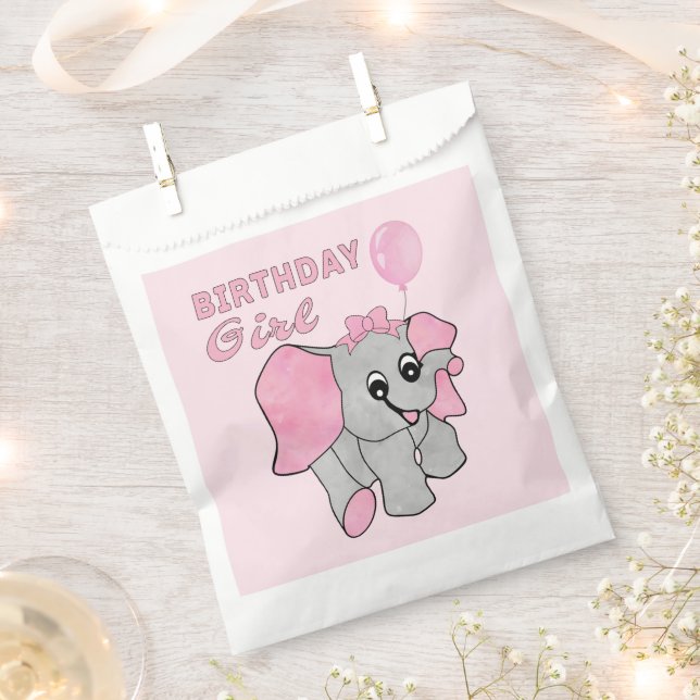 Sacolinha Aniversário Rapariga Rosa Elefante Bebê (Cortado)