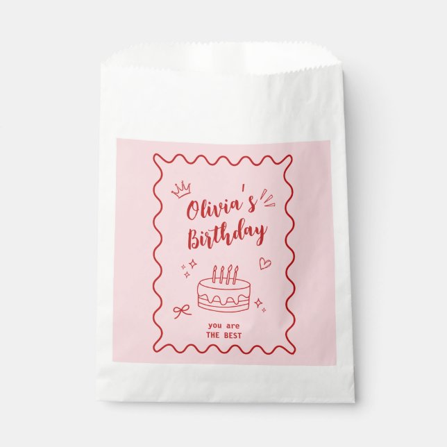 Sacolinha Aniversário Vermelho e Rosa (Frente)