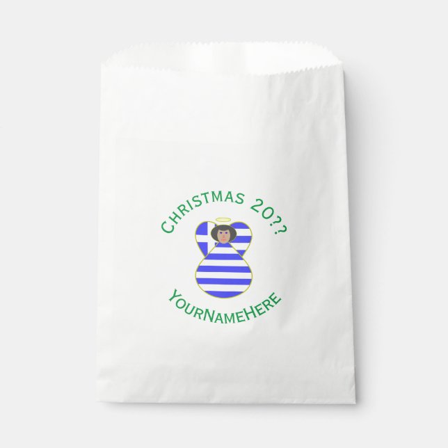 Sacolinha Anjo de Natal Personalizado com Bandeira Grega e C (Frente)