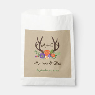 Sacolinha Antlers & casamento rústico das flores alaranjada