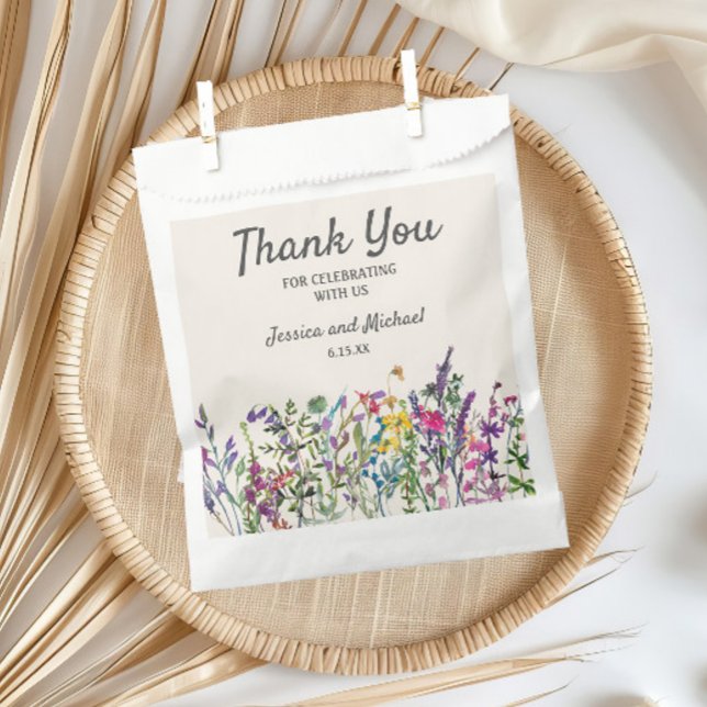 Sacolinha Aquarela Flores Silvestres Creme Casamento (Watercolor wildflower wedding custom favor bags)