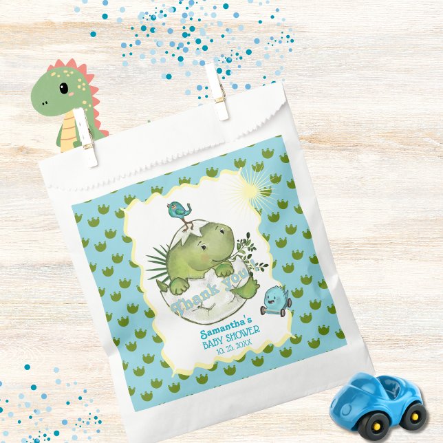 Sacolinha Aquarela Hatching Dino Chá de fraldas Goodie Bag (watercolor Hatching Dino Baby Shower Goodie Bag)