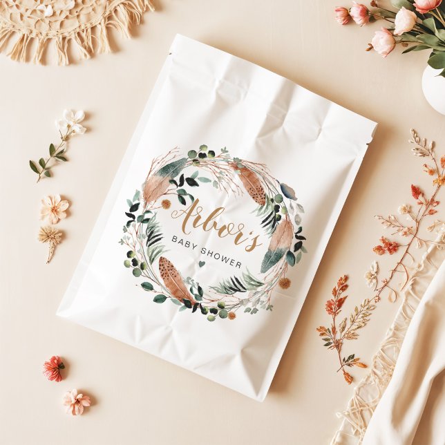 Sacolinha ARBOR Bohemian Feather Greenery Wreath Boho (Criador carregado)