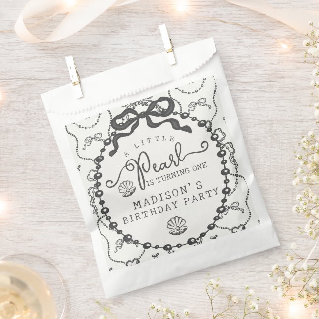 Sacolinha Arco de coquete preto de pérolas pequenas (Cortado)