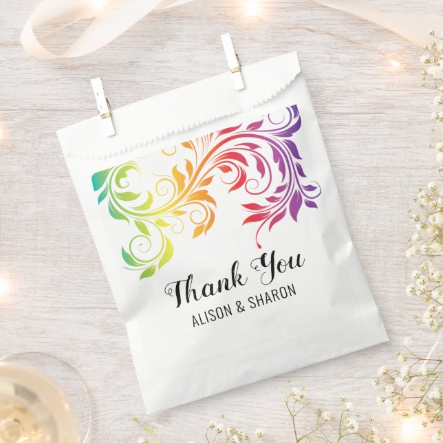 Sacolinha Arco-íris cores rolando Obrigado casamento lésbico (Cortado)