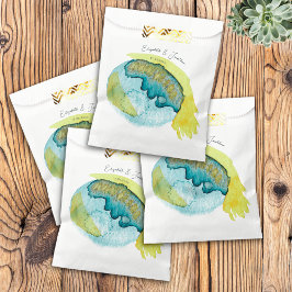Sacolinha Arte Abstrata Aquarela Amarela Azul Casamento Únic