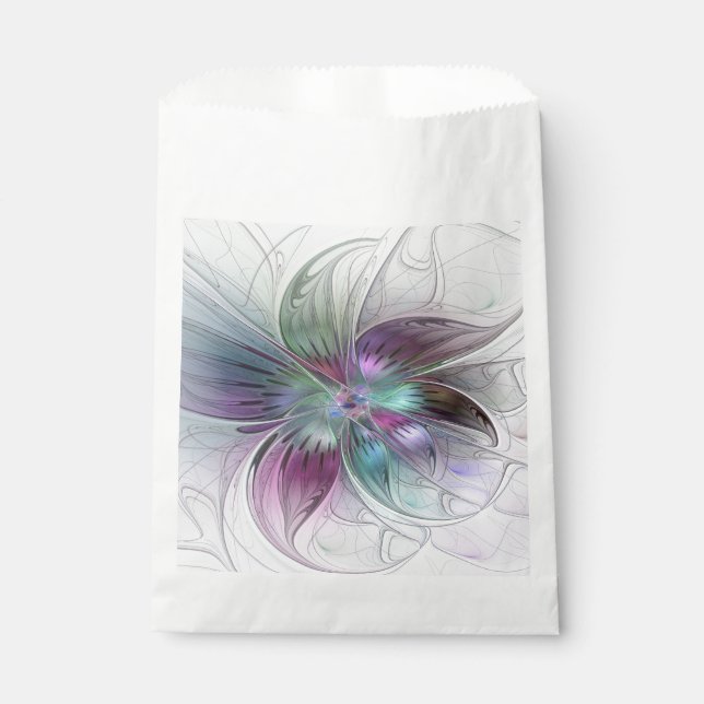 Sacolinha Arte Fractal Moderna Floral Colorida Abstrato (Frente)