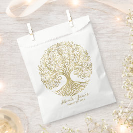 Sacolinha Árvore da Vida Creme e Dourado Casamento Celta