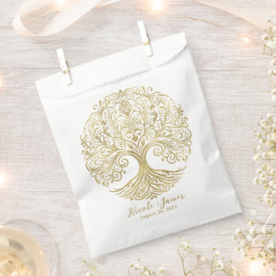 Sacolinha Árvore da Vida Creme e Dourado Casamento Celta