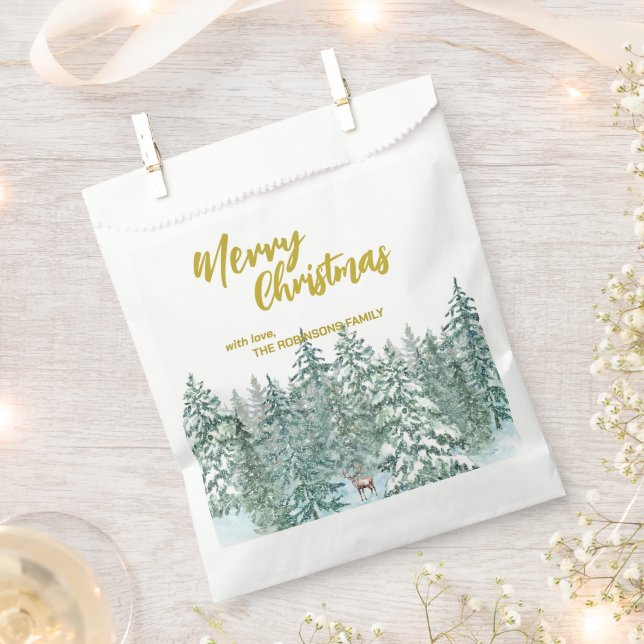 Sacolinha Árvores de Natal Merry floresta Script Dourado mod (Cortado)