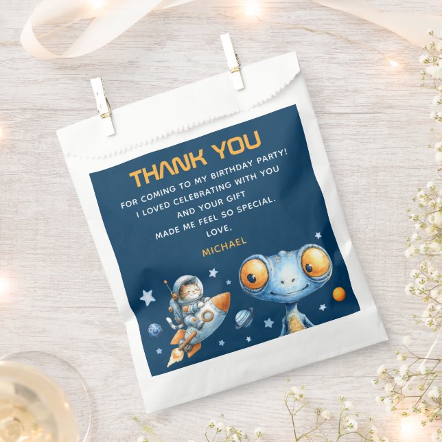 Sacolinha Astronaut Cat Blast Off 1st Birthday Thank You  (Cortado)