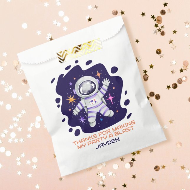 Sacolinha Astronauta no Exterior com Estrelas Primeiro Anive (Astronaut in Outer Space with Stars First Birthday Favor Bag)