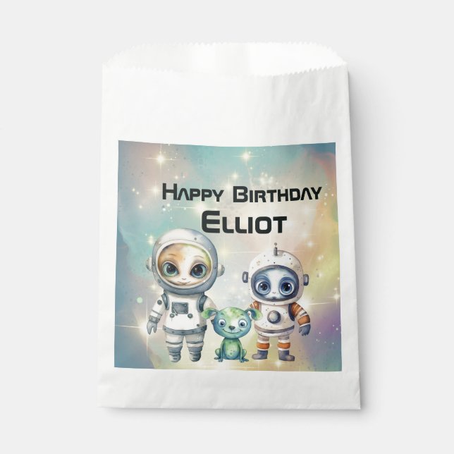 Sacolinha Atenção Aniversário intergaláctico (Frente)