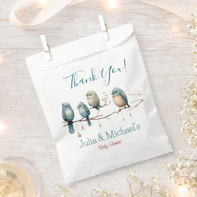 Sacolinha Aves Whimsical em Ramais Chá de fraldas de Pastel (Cortado)