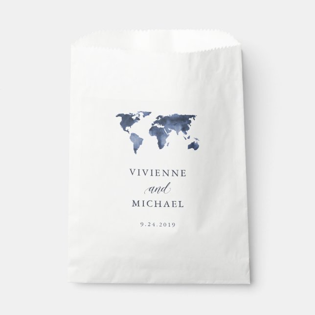 Sacolinha Azul Aquarela | Casamento do mapa mundial (Frente)