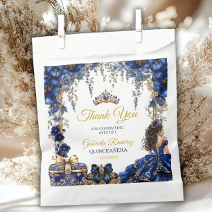 Sacolinha Azul Real Tiara Floral Dourada Quinceañera