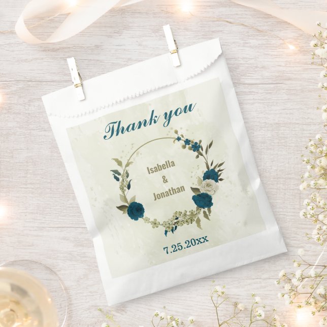 Sacolinha azul turquesa bege floral casamento  (Cortado)