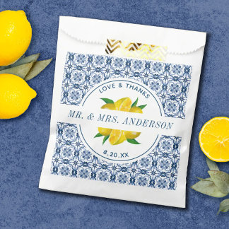 Sacolinha Azulejo Azul Italiano Lemon Weding Favor Bolsas