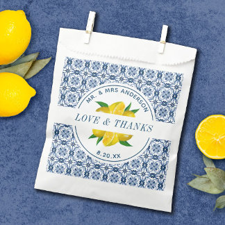 Sacolinha Azulejo Azul Italiano Lemon Weding Favor Bolsas