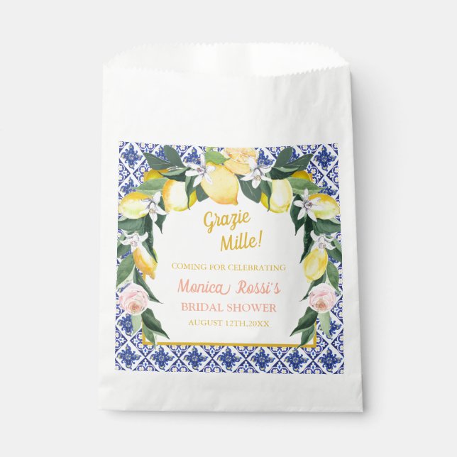 Sacolinha Azulejos Azuis de Limão Italiano Grazie Mille Noiv (Frente)