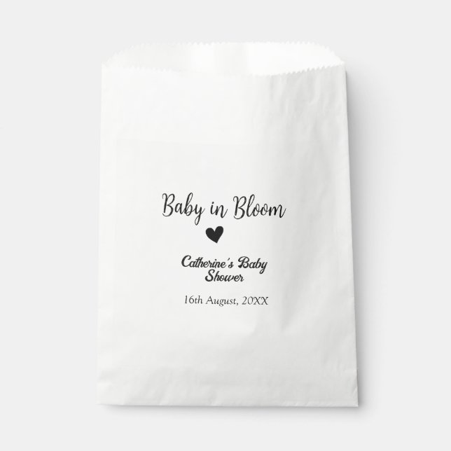 Sacolinha Baby in bloom baby shower simple black heart date (Frente)