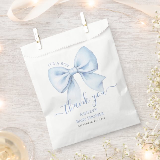 Sacolinha Baby Shower Blue Bow It's a Boy Thank You (Cortado)