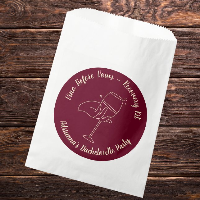 Sacolinha Bachelorette do kit de recuperação Vino Antes do V (vino before vows recovery kit bachelorette recovery kit burgundy and golden wine glass elegant)