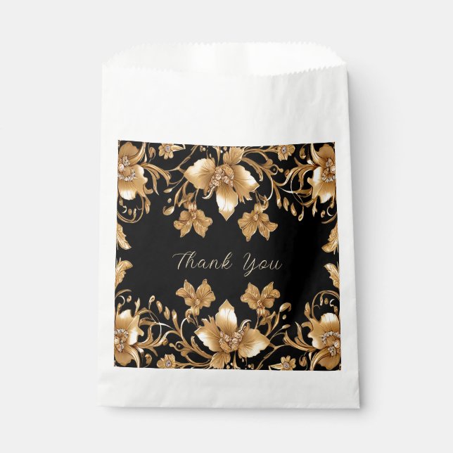 Sacolinha Bag Floral Favor do Ornamentado Preto Dourado (Frente)