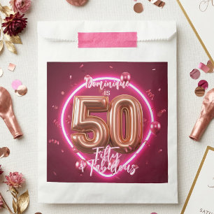 Sacolinha Balão Dourado Rosa Neon Rosa Intenso Aniversário d