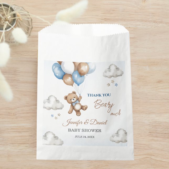 Sacolinha Balões de Urso de Teddy Chá de fraldas Azul Suave (Criador carregado)