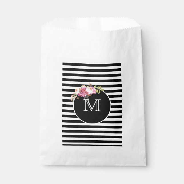 Sacolinha Banho preto e branco monograma com flores (Frente)