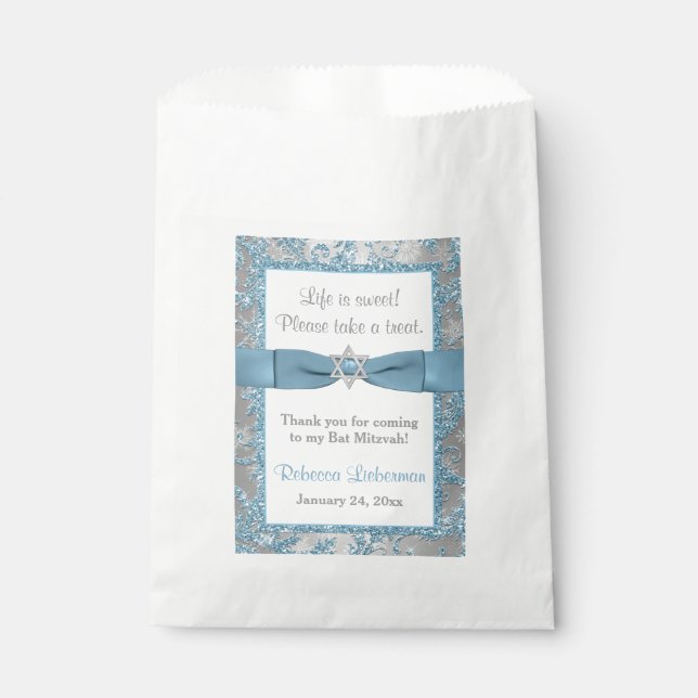 Sacolinha Bat Mitzvah Favor Bag | Inverno Wonderland Azul (Frente)