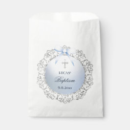 Sacolinha Batismo Arco Azul com Quadro de Lâmpada de Prata