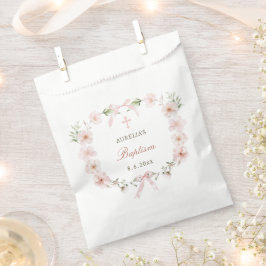 Sacolinha Batismo da Moldura Floral Rosa Esbranquiçada