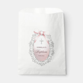 Sacolinha Batismo do Arco rosa com quadro de brilho da prata