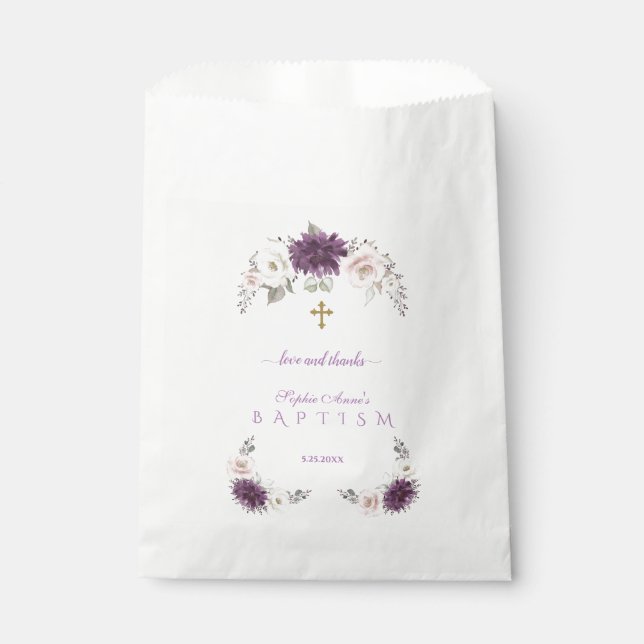 Sacolinha Batismo Floral Branco Blush, Lavanda encantadora (Frente)