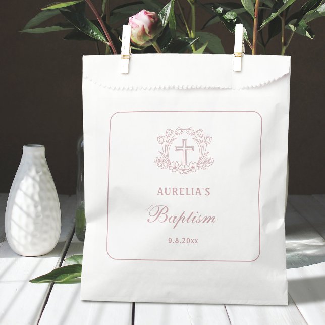 Sacolinha Batismo Floral Rosa Simples (Criador carregado)